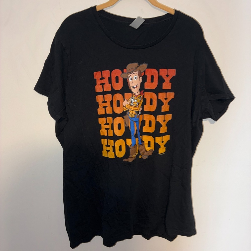 Disney Toy Story Woody Howdy Graphic T-Shirt Womens Plus Size 1X Black Tee